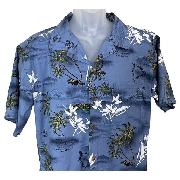 Palmwave Hawaii Mens Hawaiian Shirt Blue Tropical Print Size L - Picture 2 of 5